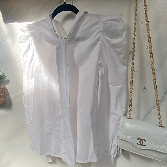 White Frenchy style blouse with puff sleeves M - Picture 4 of 5